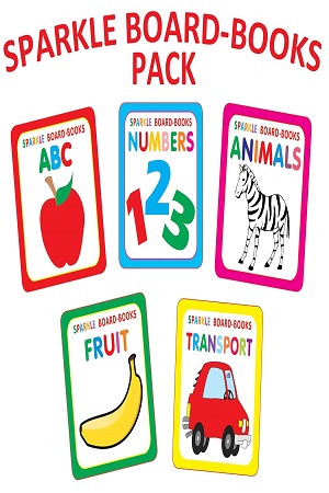 Sparkle Board Book Pack - A Set of 5 Books for Children Age 0- 2 years ABC,Numbers, Animals, Fruit and Transport