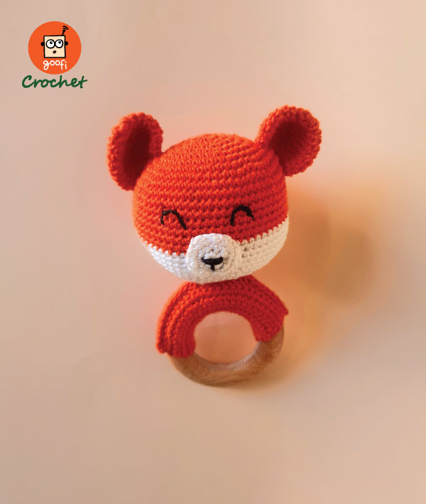 Wooden Crochet Teether and Rattle – Character-Fox (0 Months to 2 Years)