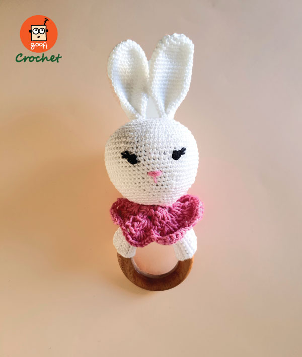 Wooden Crochet Teether and Rattle – Character-White Bunny (0 Months to 2 Years)